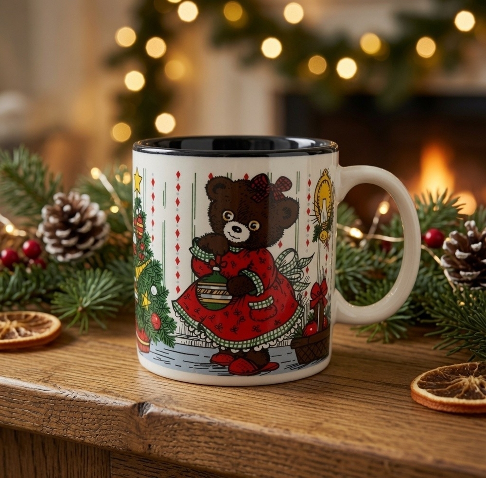 Vintage 1980 Potpourri Press Teddy Bear Christmas Mug 3.5" Japan Ceramic NOS